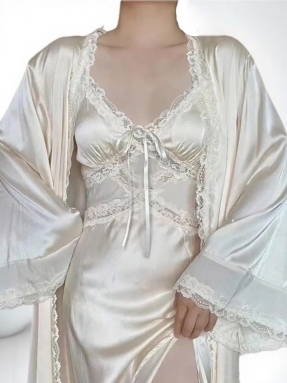 Satin Ivory Bridal Robe and Slip Dress Set